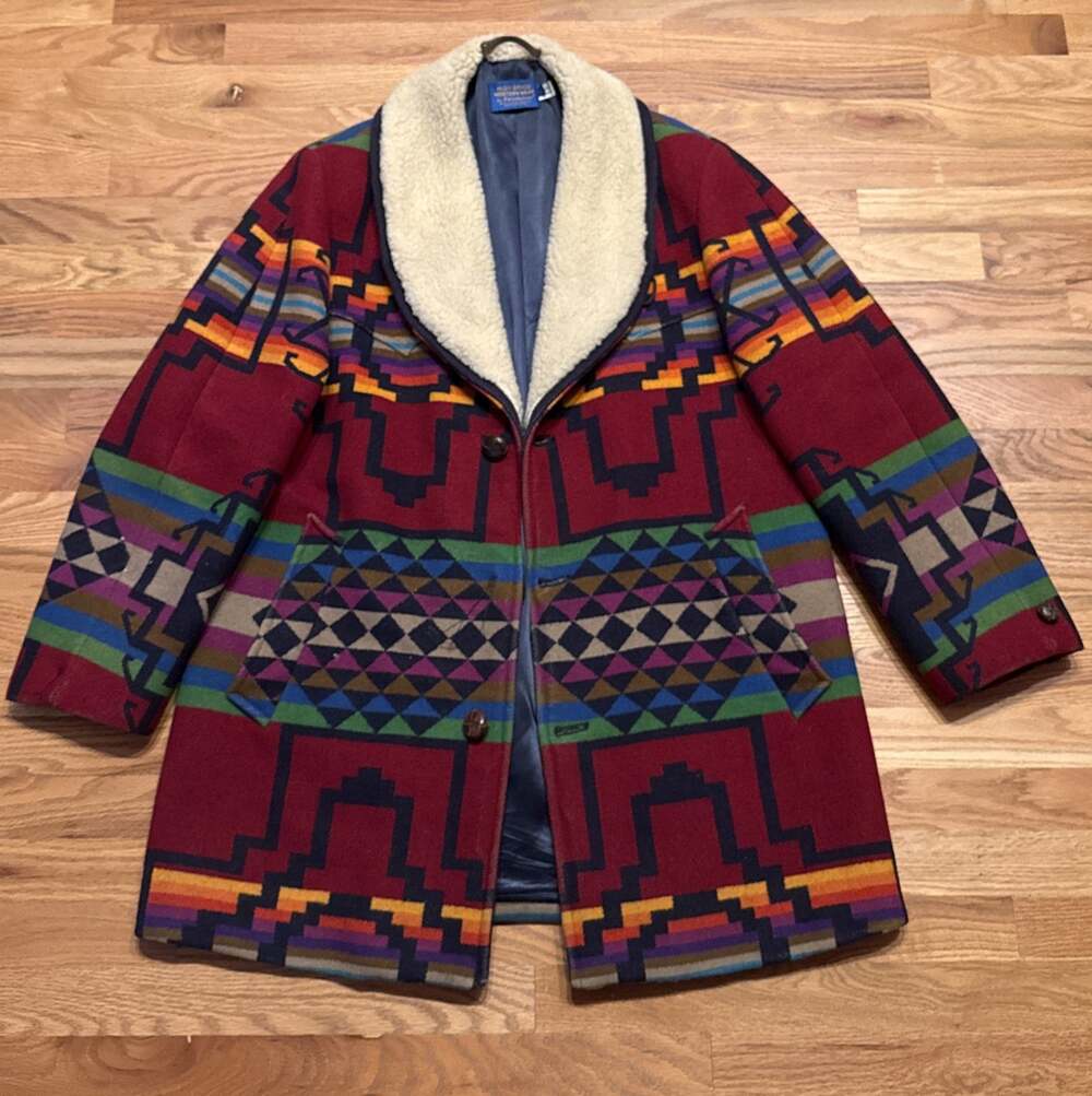 Vtg Pendleton Mens High Grade Western Wear Blanket Coat Size 44 USA Rare Color!